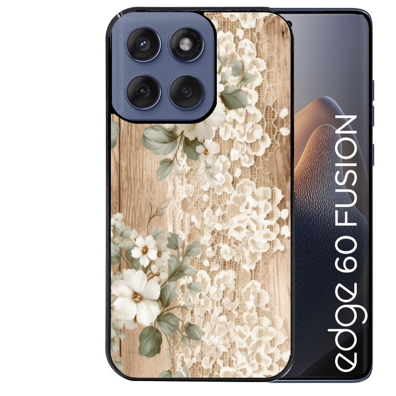 Coque noire taperso pour Moto Edge 60 et Neo Fusion Pro avec motif bois et dentelle 1 protection antichoc personnalisée