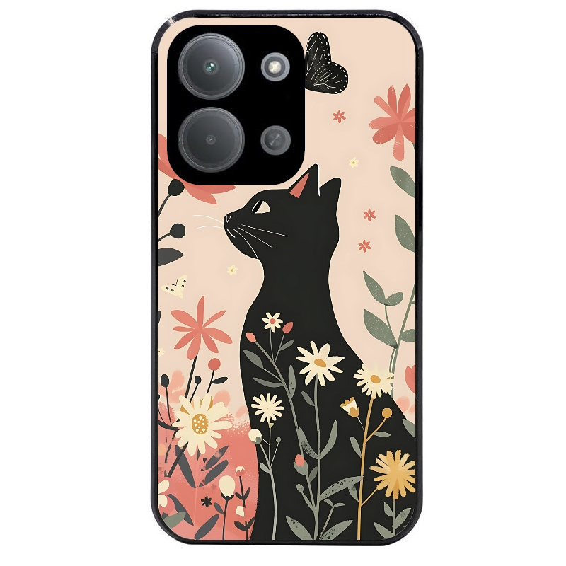 Coque noire taperso pour POCO C85 avec motif chat papillon 1 protection antichoc personnalisée