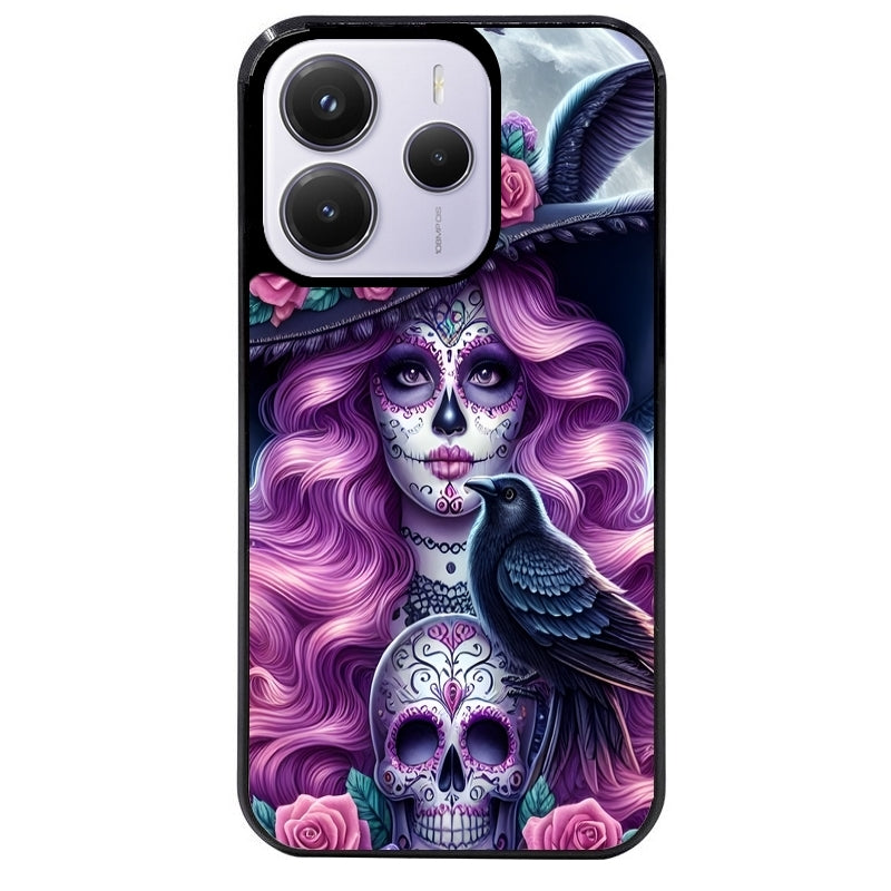 Coque noire taperso pour Redmi Note 14 et PRO PLUS 4G 5G avec motif tete de mort calavera et corbeau protection antichoc personnalisée