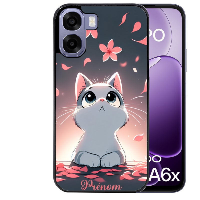 Coque noire taperso pour OPPO A6 A6X 4G et 5G avec motif chat anime avec votre prenom protection antichoc personnalisée