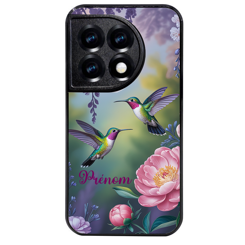 Coque noire taperso pour OnePlus 11 et 12 avec motif colibri couple personnalise protection antichoc personnalisée