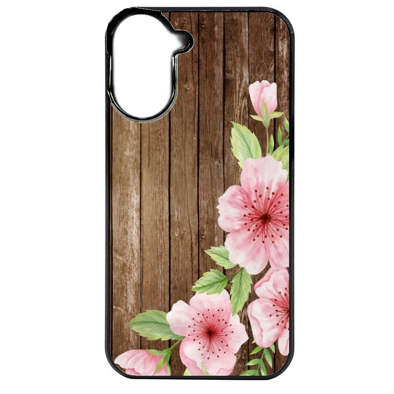 Coque noire taperso pour POCO C71 4G avec motif bois avec fleur rose protection antichoc personnalisée