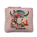Porte monnaie personnalisé motif skull bull western rose clair en feutrine en feutrine