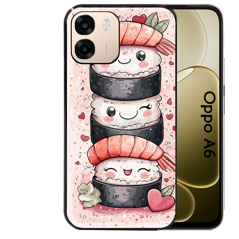 Coque noire taperso pour OPPO A6 A6X 4G et 5G avec motif sushi kawai anime protection antichoc personnalisée