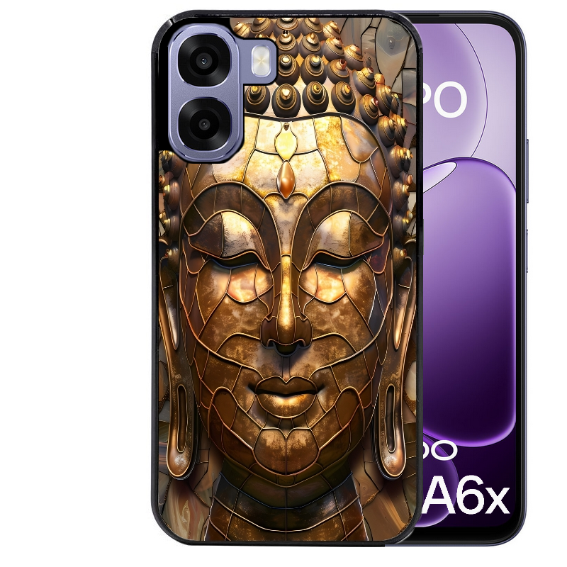 Coque noire taperso pour OPPO A6 A6X 4G et 5G avec motif bouddha et mosaique protection antichoc personnalisée