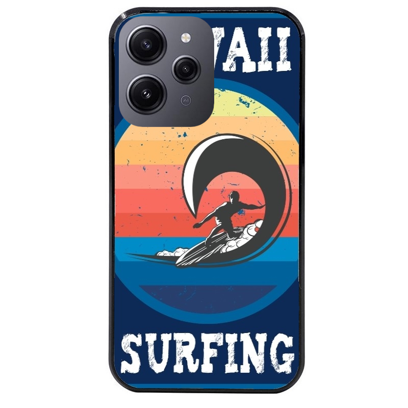 Coque noire taperso pour Redmi 12 4G et 5G avec motif hawaii et surf protection antichoc personnalisée