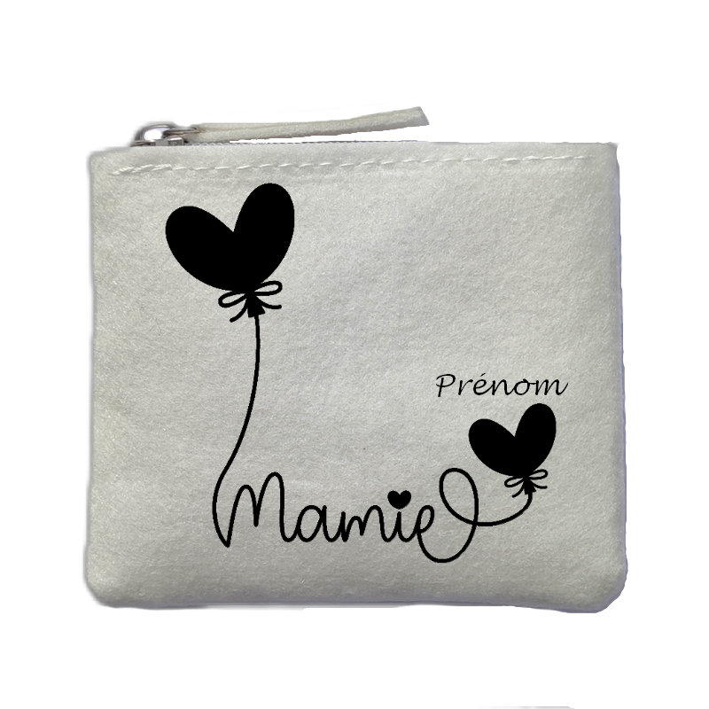 Porte monnaie personnalisé mamie ballon ivoire en feutrine en feutrine ivoire