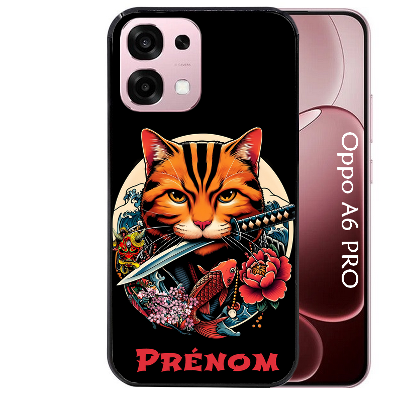 Coque noire taperso pour OPPO A6 PRO 4G et 5G avec motif chat carpe koii japan personnalise protection antichoc personnalisée