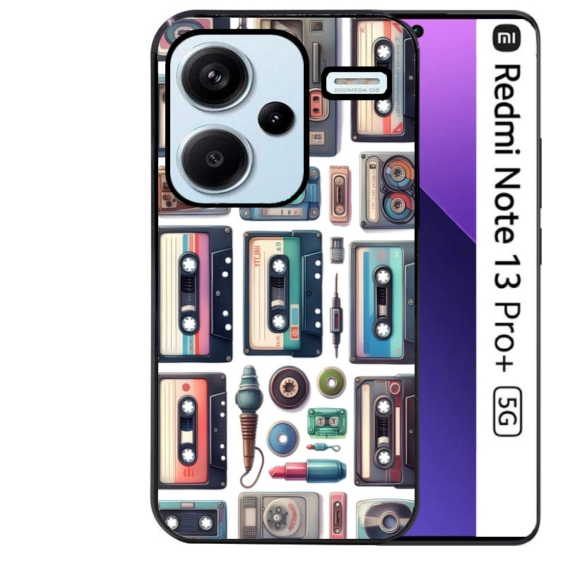 Coque noire taperso pour Redmi Note 13 PRO PLUS 5G avec motif cassette multi protection antichoc personnalisée