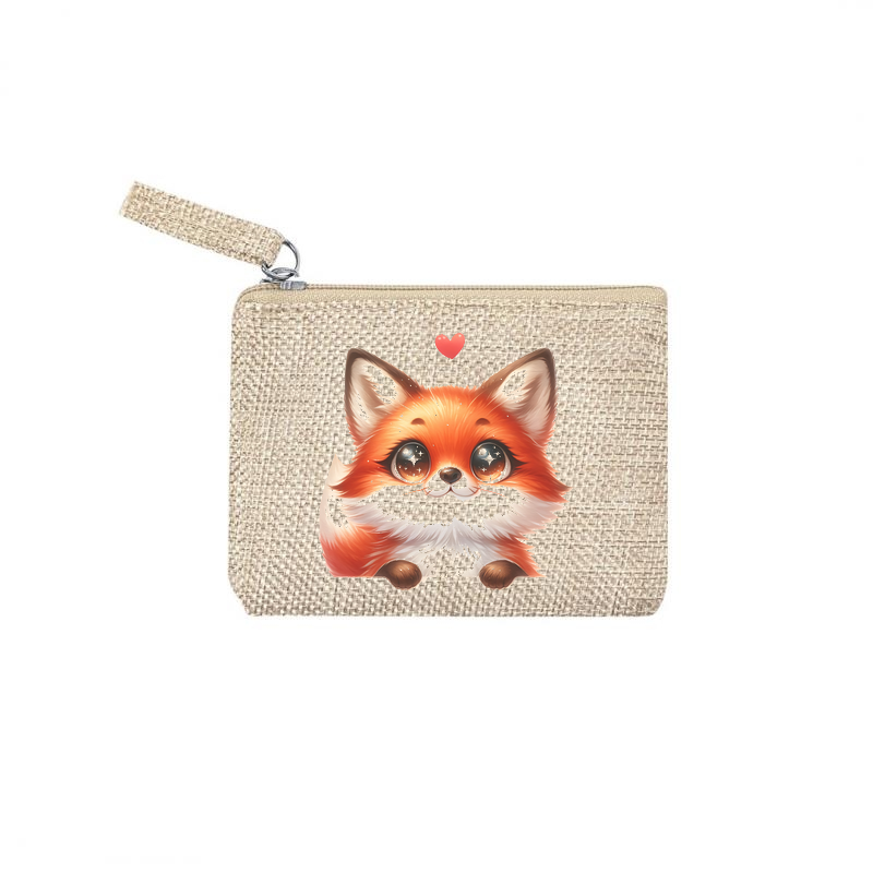 Pochette personnalisée motif fox renard cœur en toile et simili cuir personnalisée