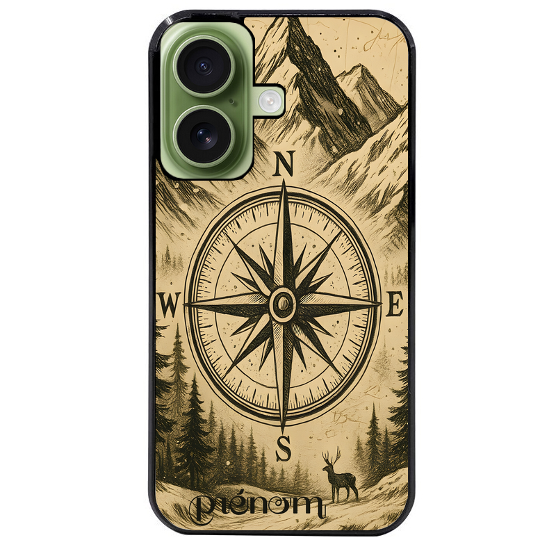 Coque noire taperso pour Iphone 17 17E AIR MAX PRO avec motif voyage et boussole protection antichoc personnalisée