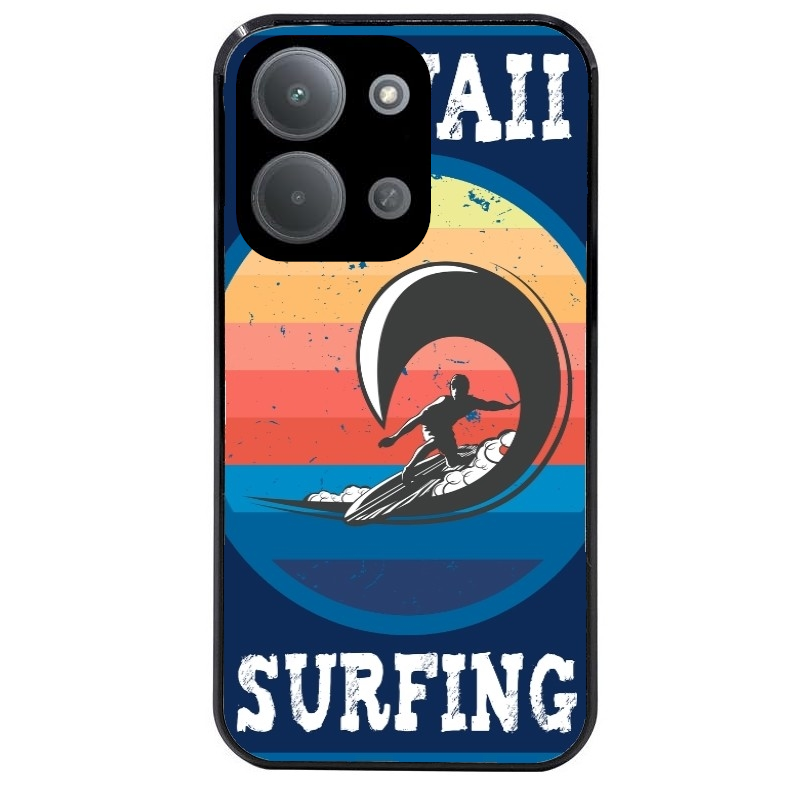 Coque noire taperso pour POCO C85 avec motif hawaii et surf protection antichoc personnalisée