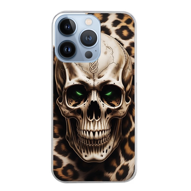 Coque taperso pour Iphone 12 et PRO MINI PRO MAX avec motif tete de mort leopard protection antichoc personnalisée