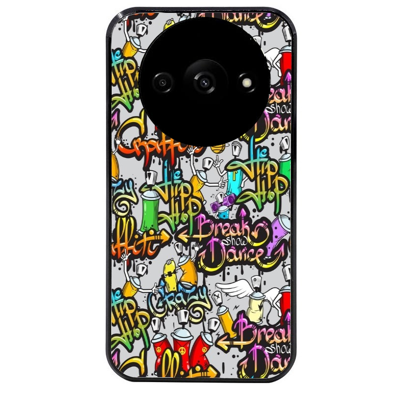 Coque noire taperso pour Redmi A3 avec motif tag et graffiti protection antichoc personnalisée