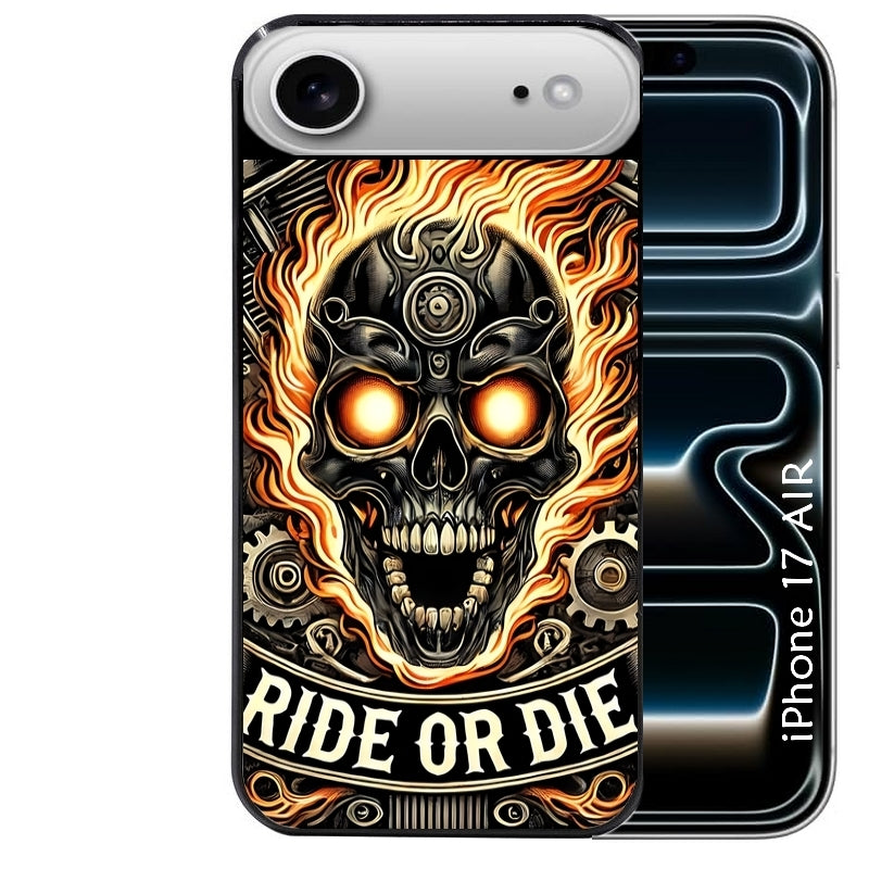 Coque noire taperso pour Iphone 17 17E AIR MAX PRO avec motif tete de mort flamme protection antichoc personnalisée