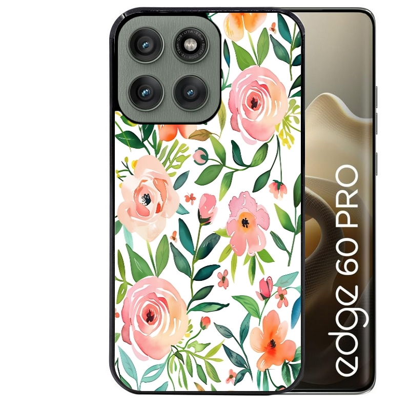 Coque noire taperso pour Moto Edge 60 et Neo Fusion Pro avec motif fleur des champs protection antichoc personnalisée