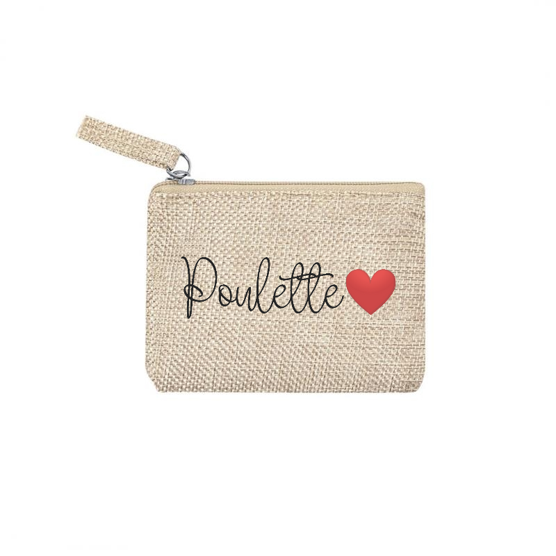 Pochette motif poulette et cœur en toile et simili cuir