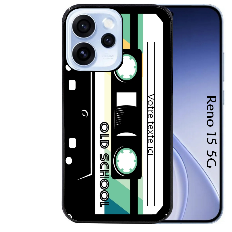 Coque noire taperso pour OPPO Reno 15 et F FS 5G personnalisable avec motif cassette vintage protection antichoc personnalisée