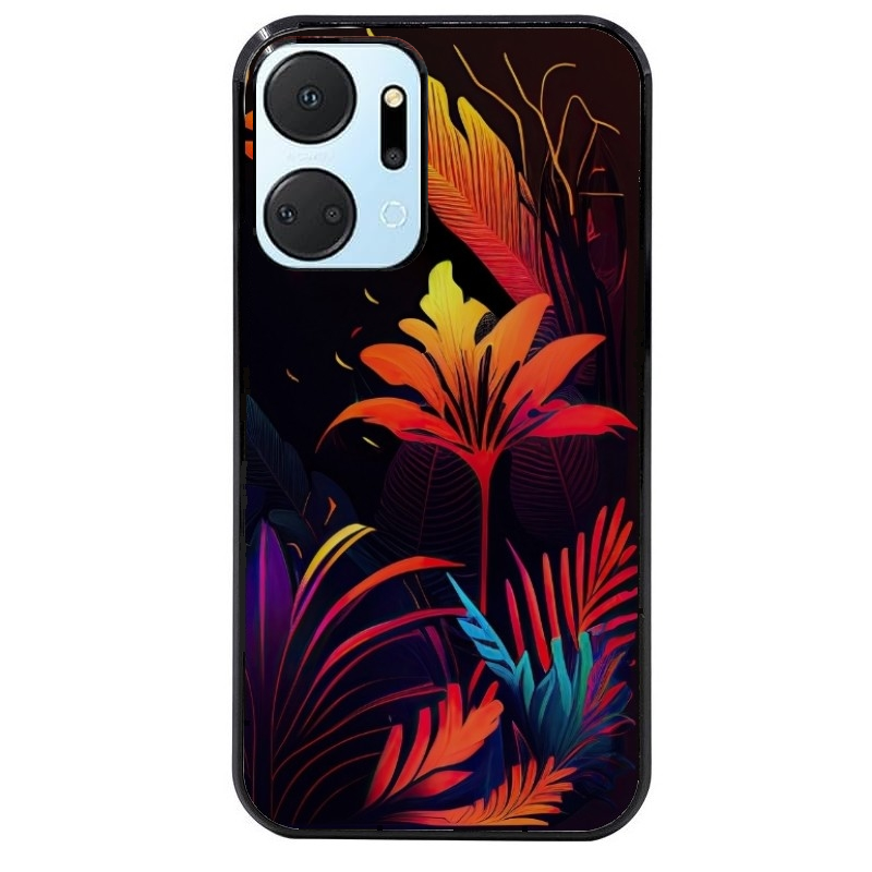 Coque noire taperso pour Honor X7A avec motif tropical jaune protection antichoc personnalisée