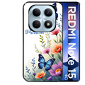 Coque noire taperso pour Redmi Note 15 et PRO PLUS 4G 5G avec motif papillon prenom personnalisee protection antichoc personnalisée