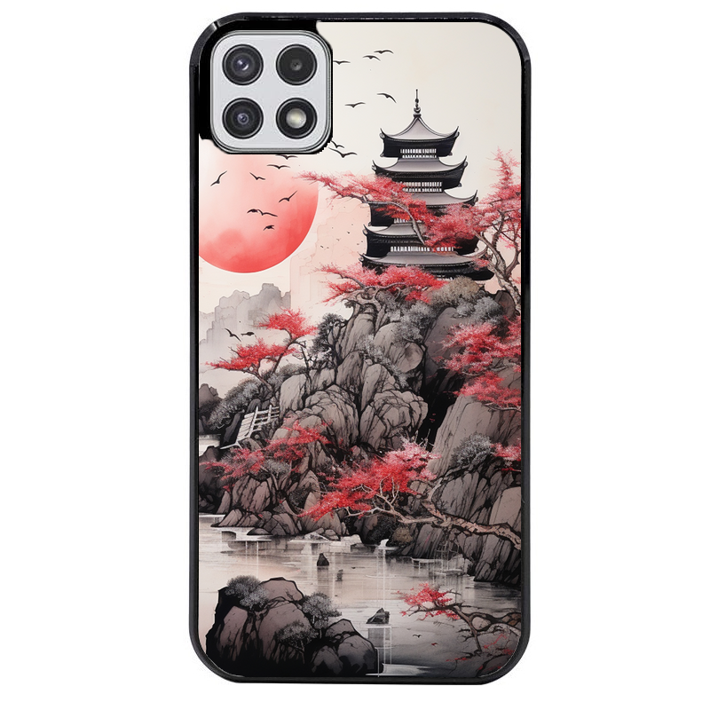 Coque noire taperso pour galaxy A22 A32 A52 A52S 4G 5G  avec motif japan et temple protection antichoc personnalisée