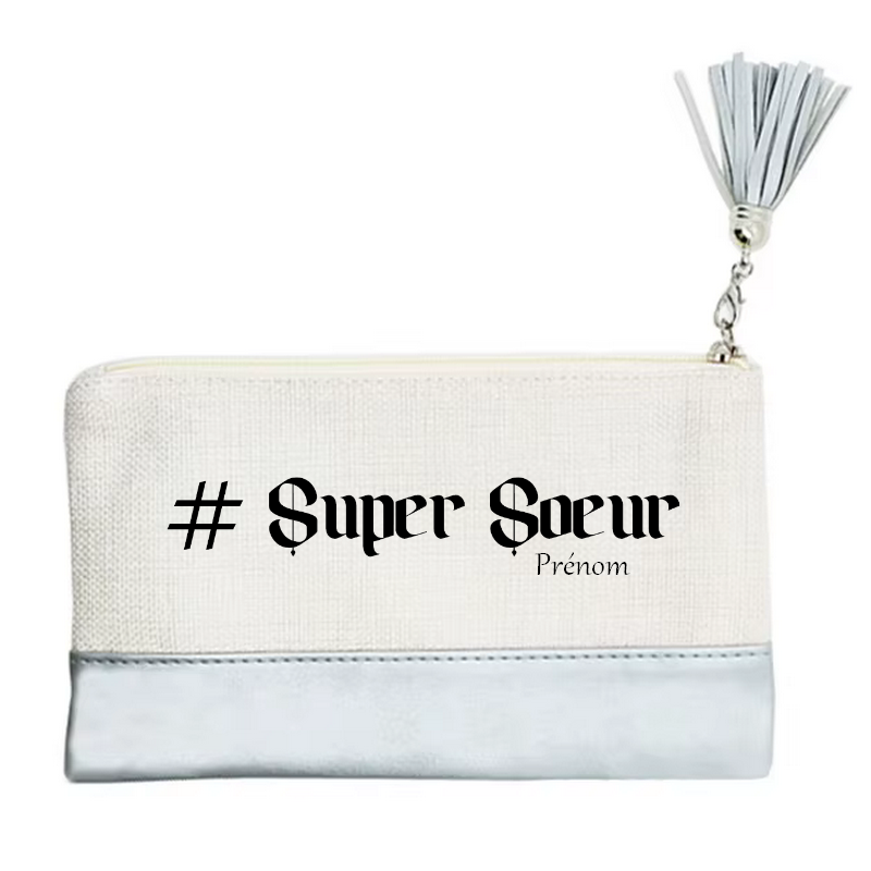 Pochette personnalisée motif soeur super en toile et simili cuir personnalisée
