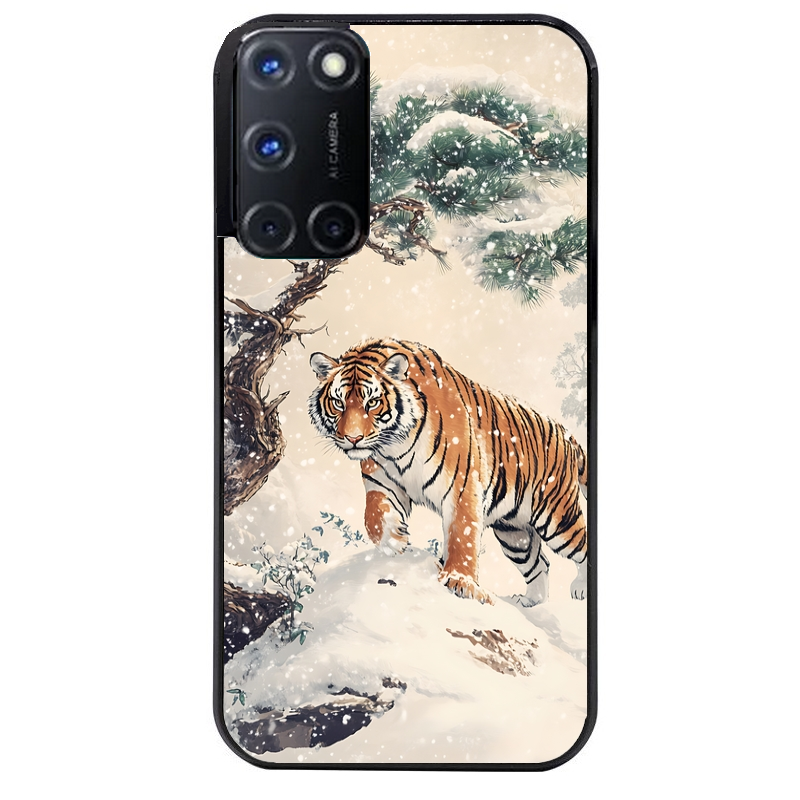 Coque noire taperso pour OPPO Reno 8 LITE avec motif tigre bonzai protection antichoc personnalisée