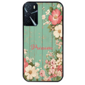 Coque noire taperso pour OPPO A16 et A16S avec motif bois et fleur avec votre prenom protection antichoc personnalisée