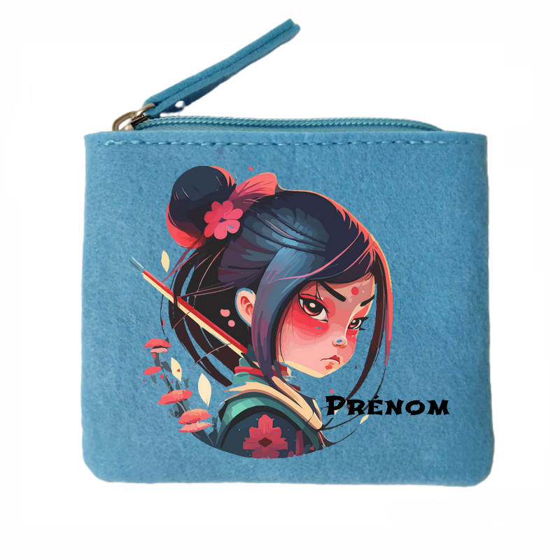 Porte monnaie personnalisé samourai manga en feutrine en feutrine