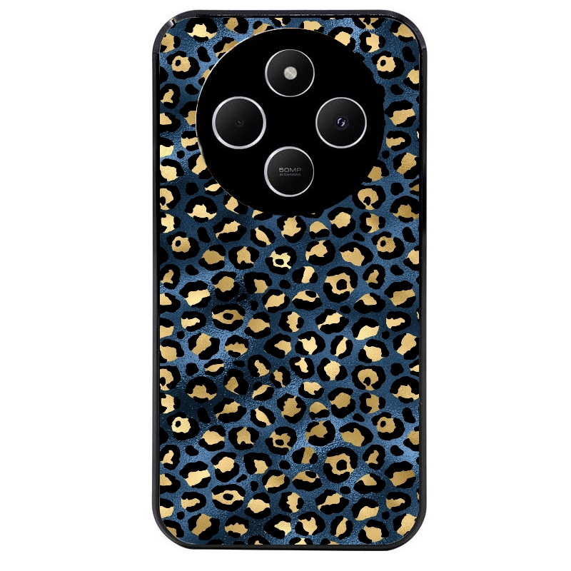 Coque noire taperso pour POCO C75 avec motif leopard bleu protection antichoc personnalisée