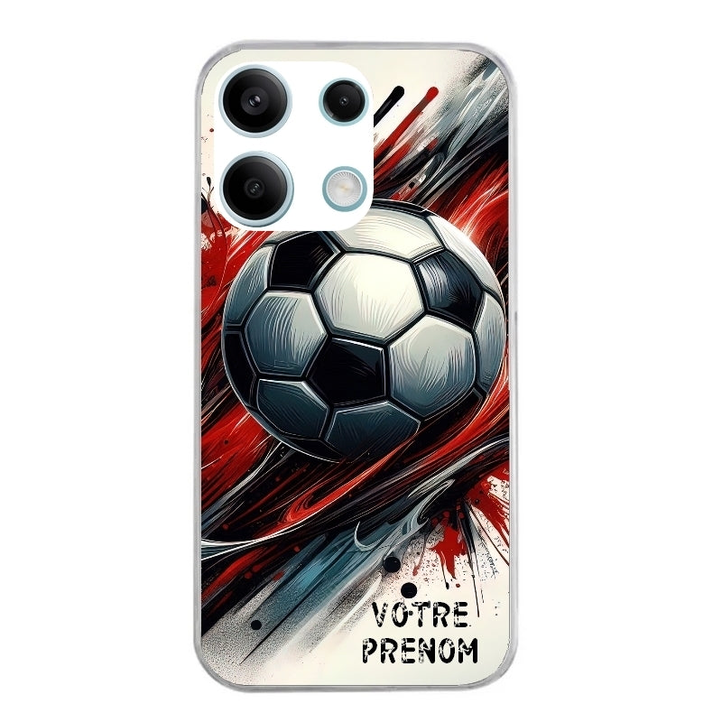 Coque taperso pour POCO X6 5G avec motif ballon foot avec prenom protection antichoc personnalisée