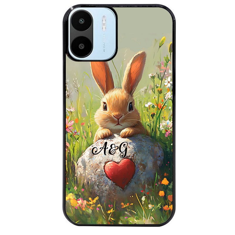 Coque noire taperso pour Redmi A1 et A2 avec motif lapin et fleurs personnalisee protection antichoc personnalisée