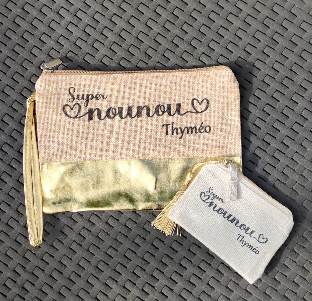 Pochette personnalisée copine formidable en jute et doré