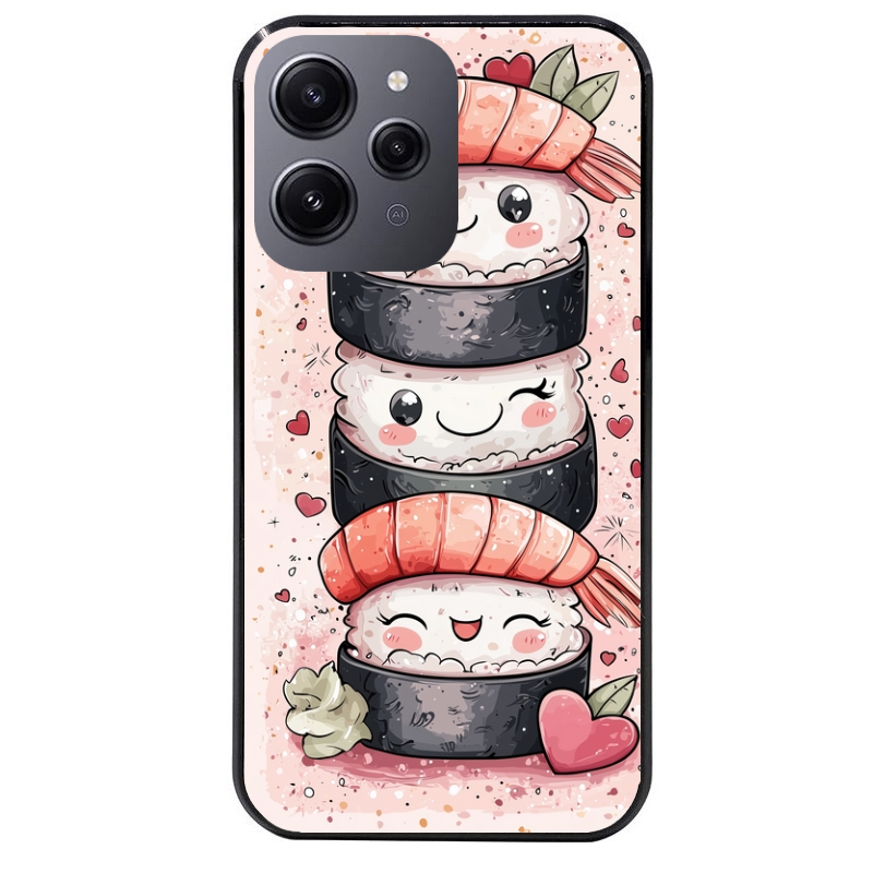 Coque noire taperso pour Redmi 12 4G et 5G avec motif sushi kawai anime protection antichoc personnalisée