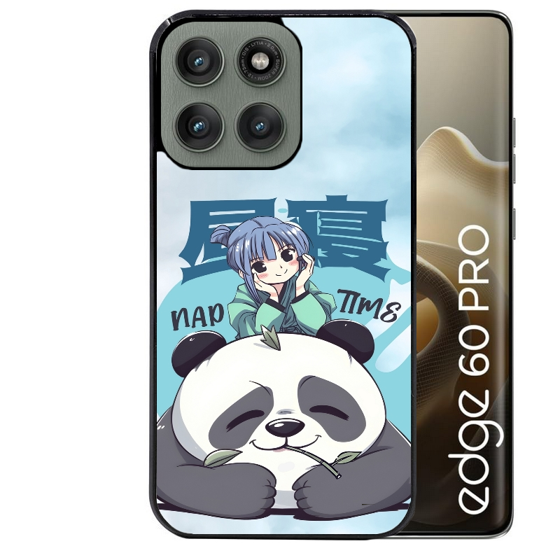 Coque noire taperso pour Moto Edge 60 et Neo Fusion Pro avec motif panda anime protection antichoc personnalisée