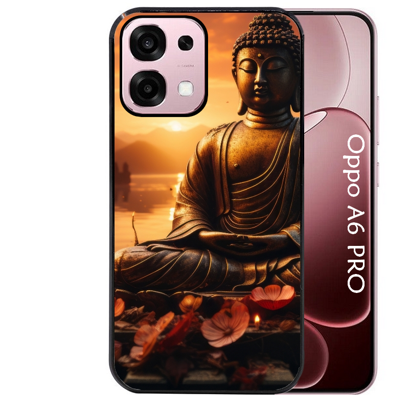 Coque noire taperso pour OPPO A6 PRO 4G et 5G avec motif bouddha et soleil protection antichoc personnalisée