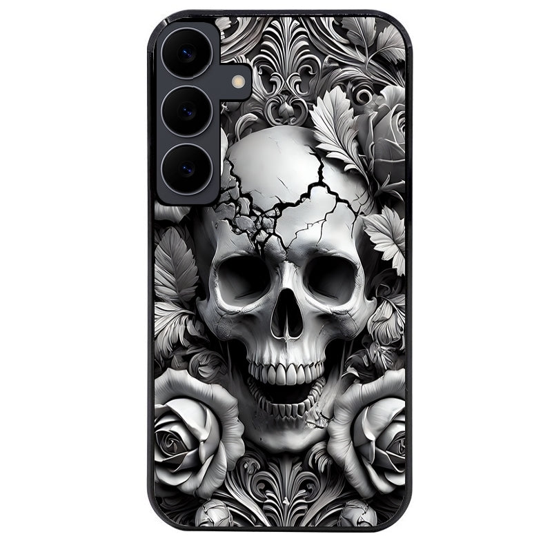 Coque noire taperso pour galaxy A06 A16 A26 A36 A56 avec motif tete de mort fleur protection antichoc personnalisée