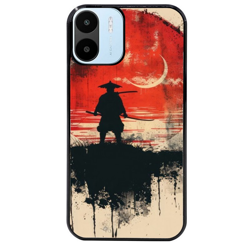 Coque noire taperso pour Redmi A1 et A2 avec motif samourai rouge protection antichoc personnalisée