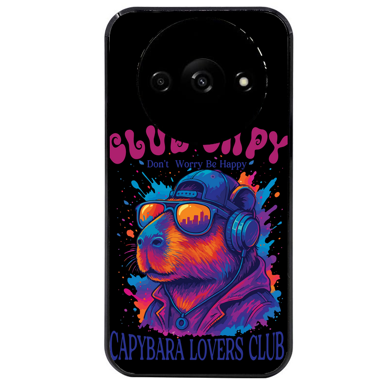 Coque noire taperso pour Redmi A3 avec motif capybara club protection antichoc personnalisée