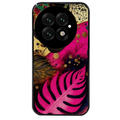 Coque noire taperso pour OnePlus 13 avec motif tropical rose et des fleurs protection antichoc personnalisée