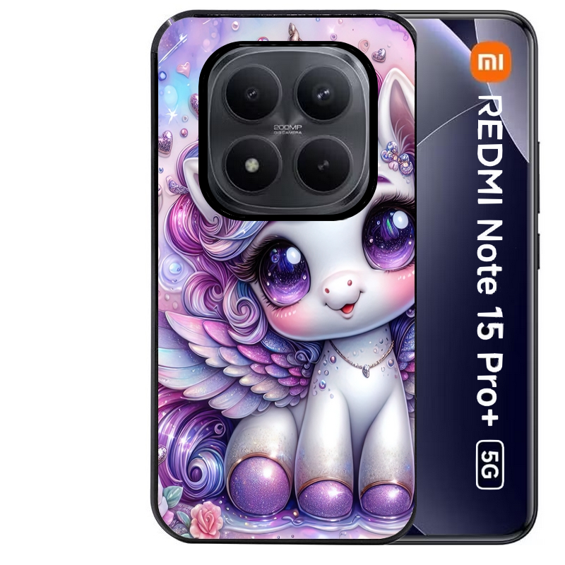 Coque noire taperso pour Redmi Note 15 et PRO PLUS 4G 5G avec motif licorne violette protection antichoc personnalisée