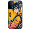 Coque noire taperso pour OPPO A54 et A74 5G avec motif samourai girl anime protection antichoc personnalisée