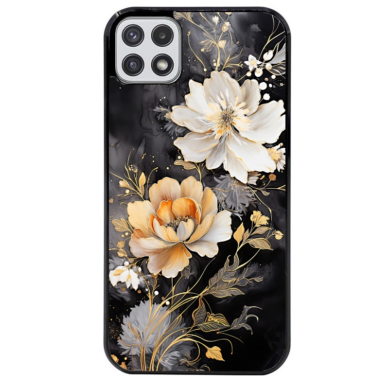 Coque noire taperso pour galaxy A22 A32 A52 A52S 4G 5G  avec motif fleur blanche protection antichoc personnalisée