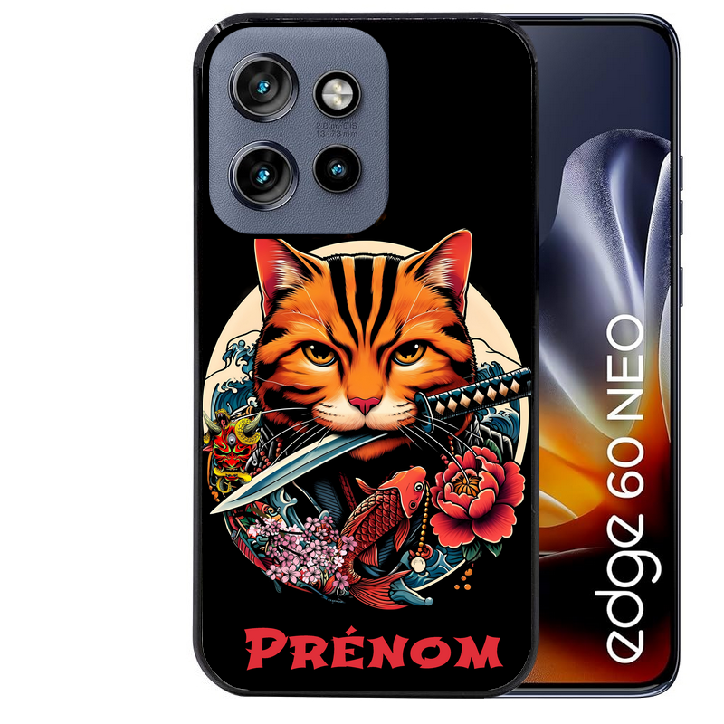 Coque noire taperso pour Moto Edge 60 et Neo Fusion Pro avec motif chat carpe koii japan personnalise protection antichoc personnalisée