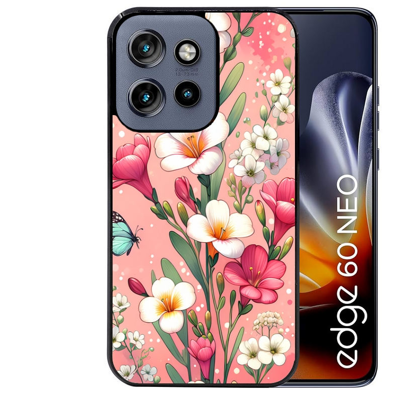 Coque noire taperso pour Moto Edge 60 et Neo Fusion Pro avec motif fleur rose protection antichoc personnalisée