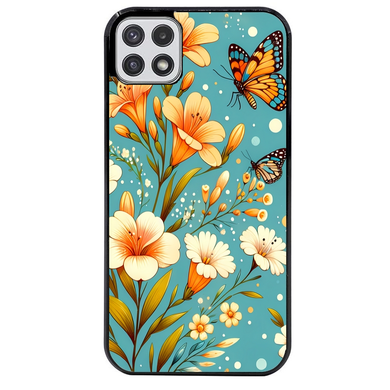 Coque noire taperso pour galaxy A22 A32 A52 A52S 4G 5G  avec motif fleur orange protection antichoc personnalisée