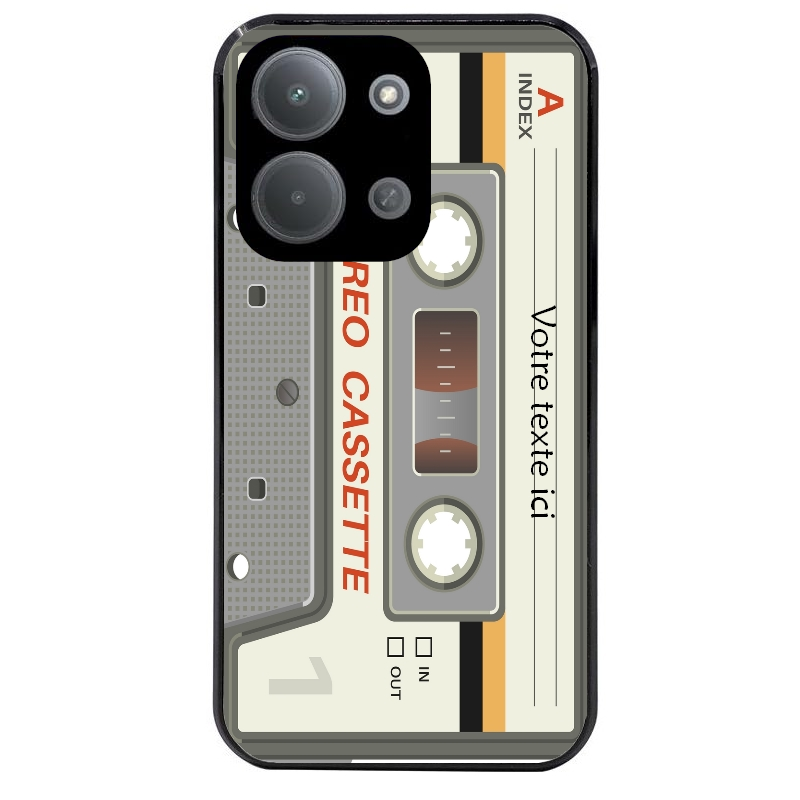 Coque noire taperso pour POCO C85 avec motif cassette grise personnalisable protection antichoc personnalisée