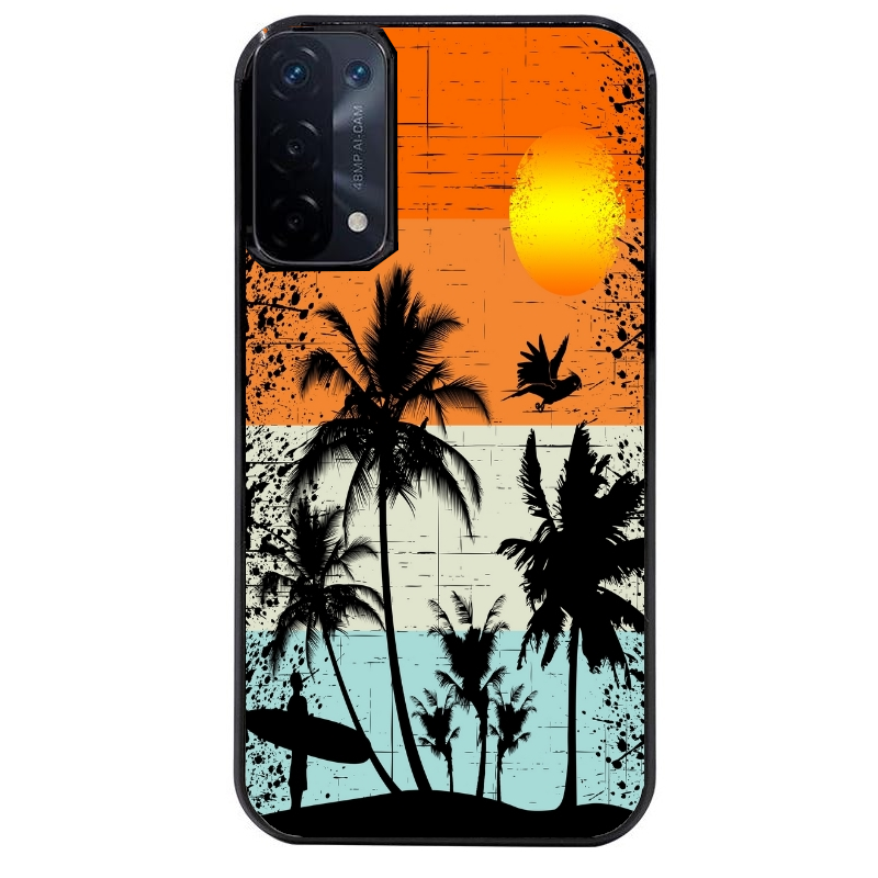 Coque noire taperso pour OPPO A54 et A74 5G avec motif hawai sun protection antichoc personnalisée