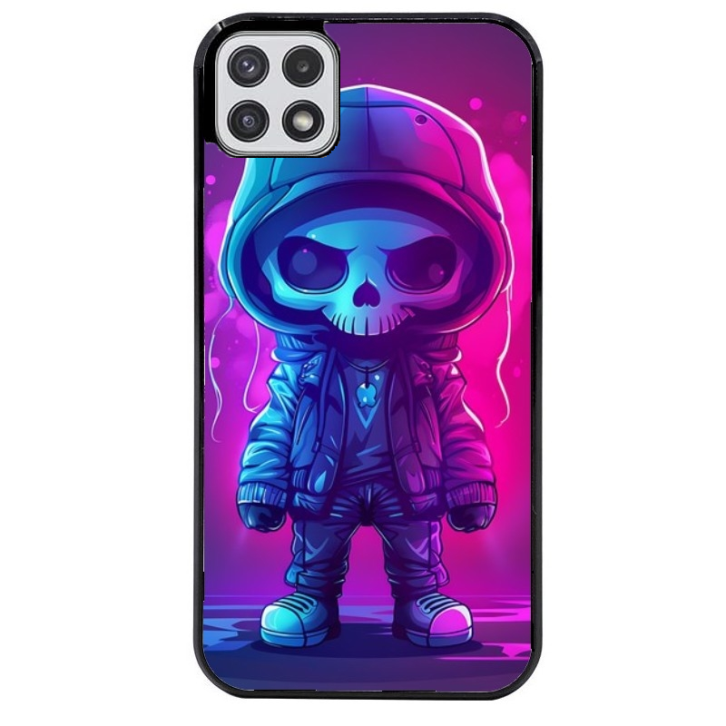 Coque noire taperso pour galaxy A22 A32 A52 A52S 4G 5G  avec motif tete de mort skull fluo protection antichoc personnalisée