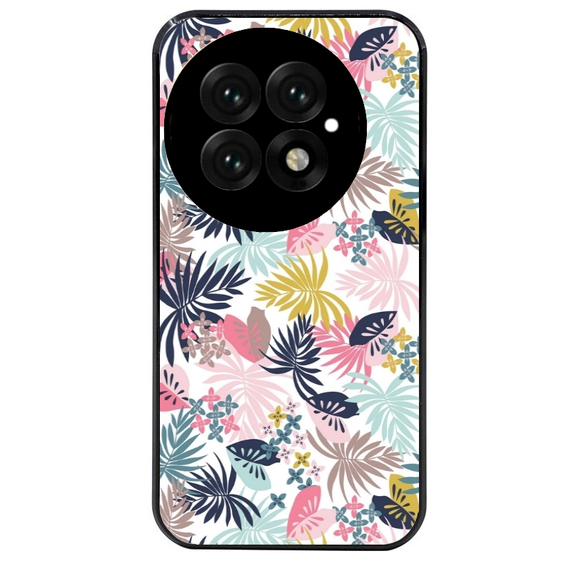 Coque noire taperso pour OnePlus 13 avec motif jungle et fleur rose protection antichoc personnalisée